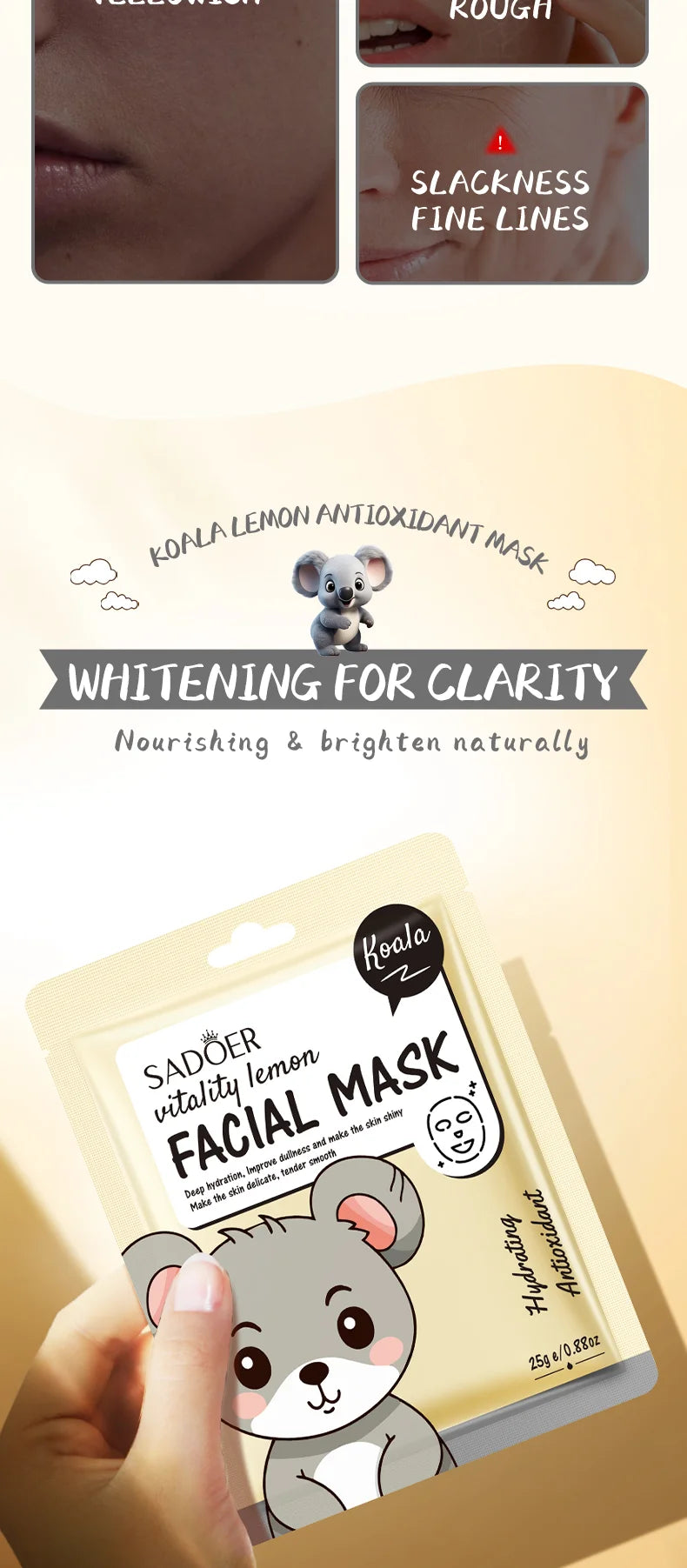 5pcs SADOER Cartoon Fresh Fruit Facial Mask Anti Wrinkle Moisturizing Soothing Brightening Hydrating Face Mask Skin Care