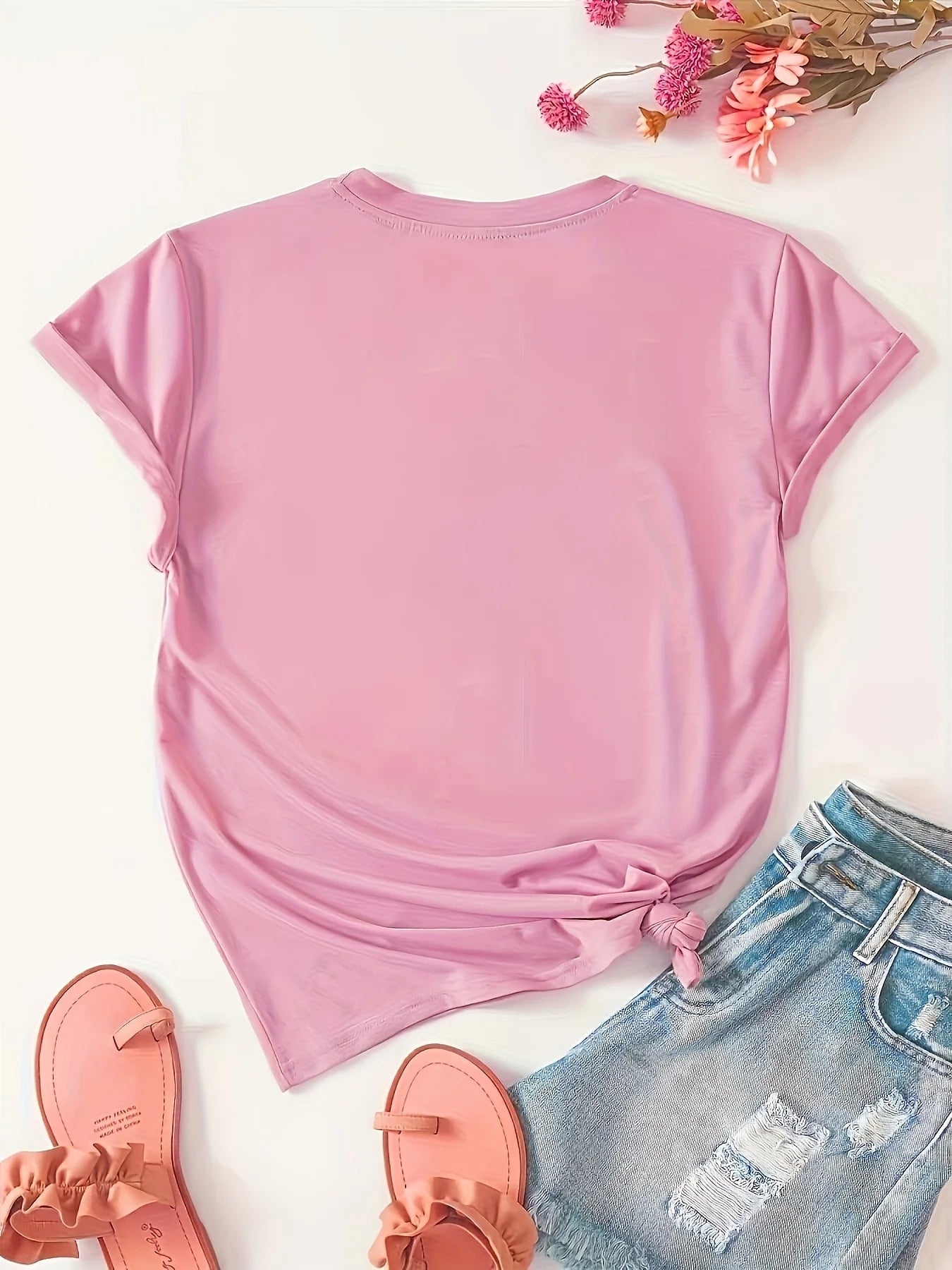 Stylish Women's Short Sleeve Casual Round Neck Summer Sporty Style Versatile Top with Print Soft Fabric Breathable Moisture