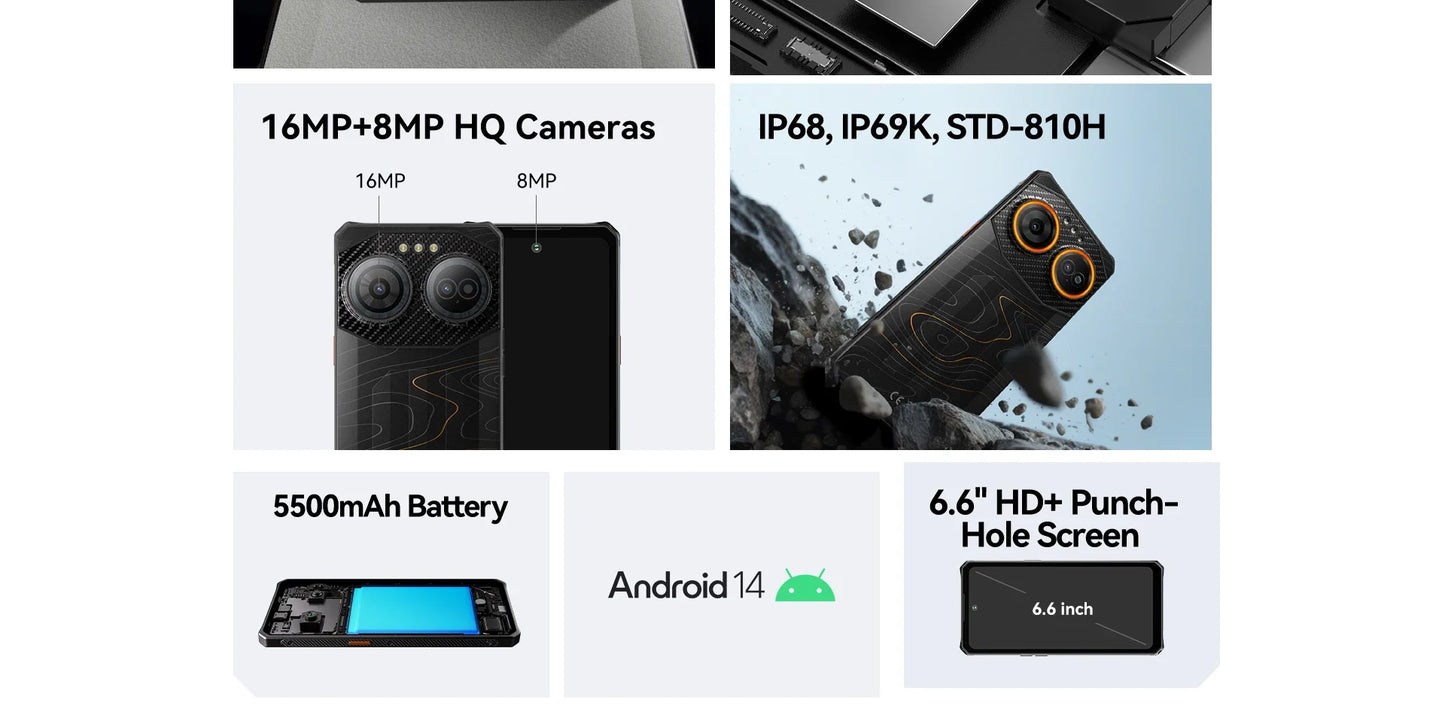 IIIF150 Air3S Rugged Smartphone Phone 6.6" 16GB(4+12) 128GB 16MP Camera Telephone Portable 5500mAh Android 14 NFC Call Phone