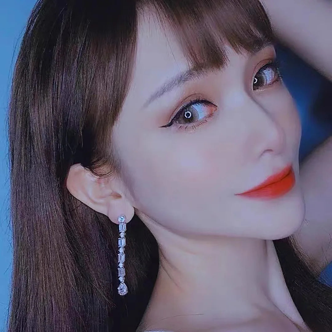 Luxury 925 Sterling Silver Simulated Diamond Drop Earrings for Women Engagement Earrings Jewelry Cocktail Lovely GIRL GIFT