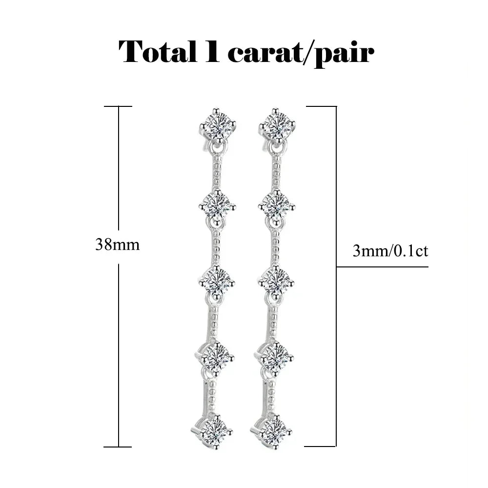 FEOBUR 3/6cttw Full Moissanite Drop Earrings for Women 925 Sterling Silver Lab Diamond Long Earring Bridal Wedding Jewelry GRA