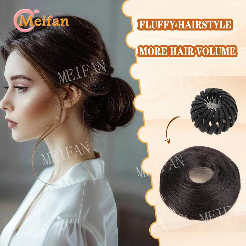 Messy Straight Hair Bun Hair Extensions Synthetic Mini Hair Clip Bun Hairbands Donut Wig Accessories High Bun Hair Extensions