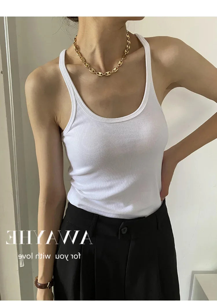 European Style Screw Thread Fitness Tank Top Women's Inner Wear Summer Outer Wear Fine Shoulder Strap Work Shirt Polyester Fiber