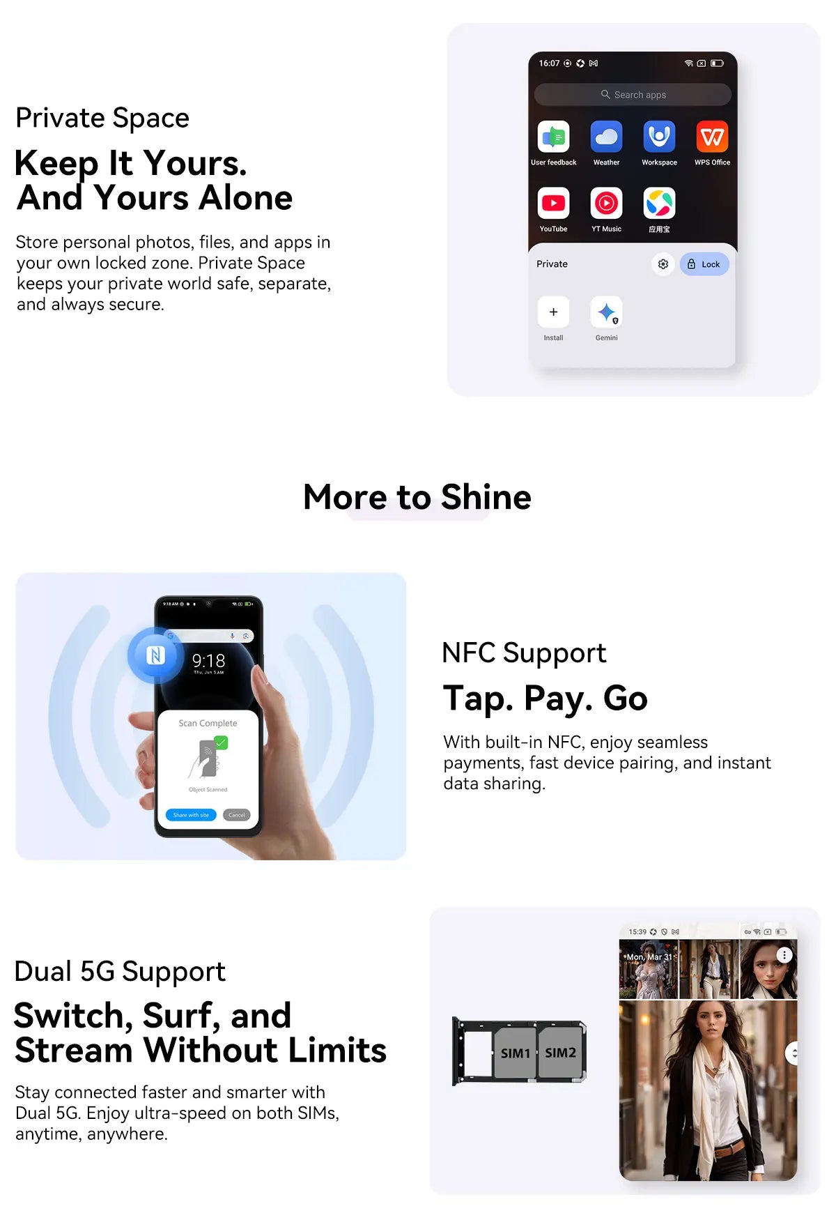 Blackview SHARK 6 AI Smartphone Android 15 Unisoc T8100 5G Mobile Phone 6.88'' Display 120Hz, 8+16GB RAM,128GB+2TB ROM, 5000mAh