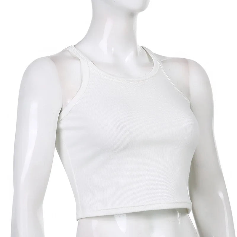 White Sleeveless Cami Top for Women Casual Ribbed Crop Fitness Tees Basic Summer Fashion Ladies 2024