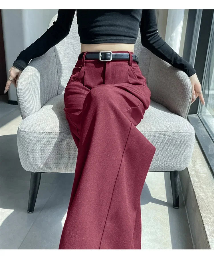 High Waist Slim Fit Straight Leg Suit Pants Wide Leg Casual Trousers Women's Autumn New Arrival Red Color Business Office Wear