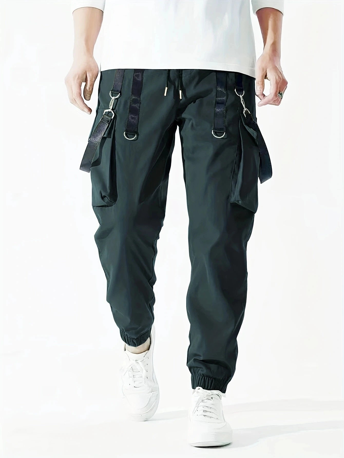 Fashion Men's Casual Techwear Drawstring Multi Flap Pockets Cargo Pants Hip hop Joggers Pant