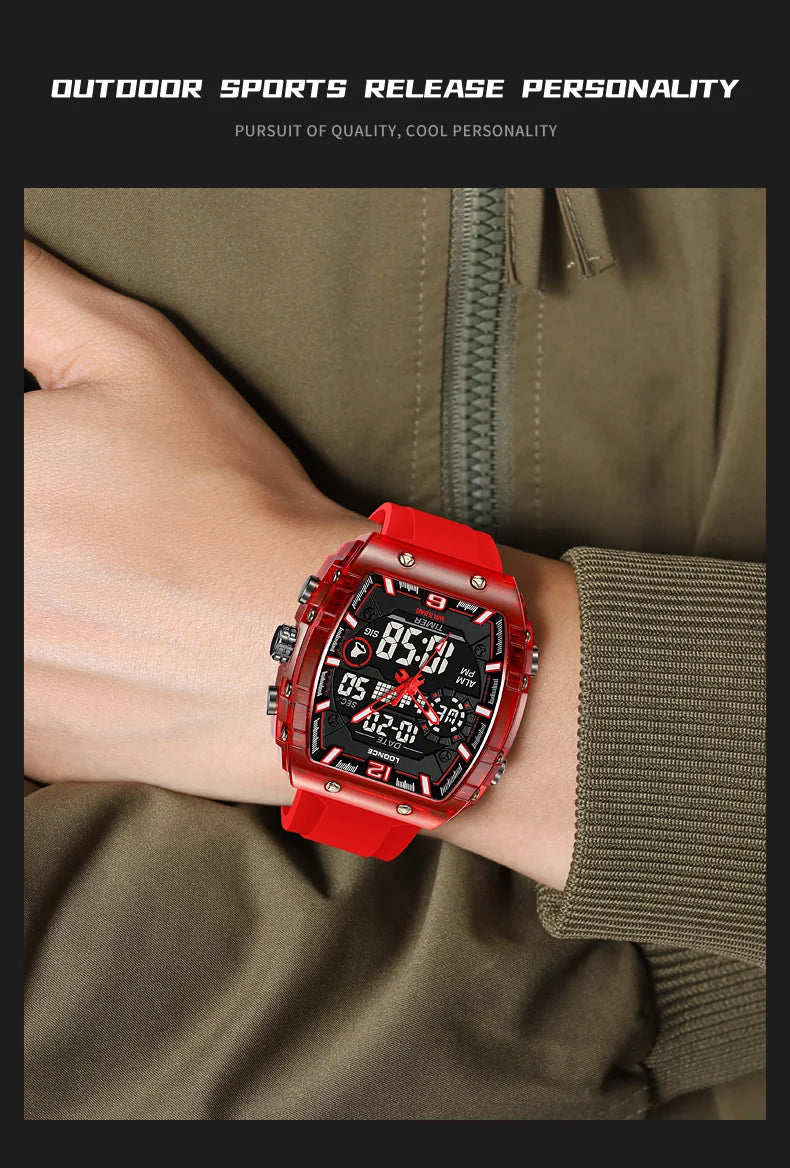 LOQNCE Sports Watches Fashion Men Watches 50m Waterproof Rectangle LED Big Dial Display Digital Watches LED Wristwatches Men