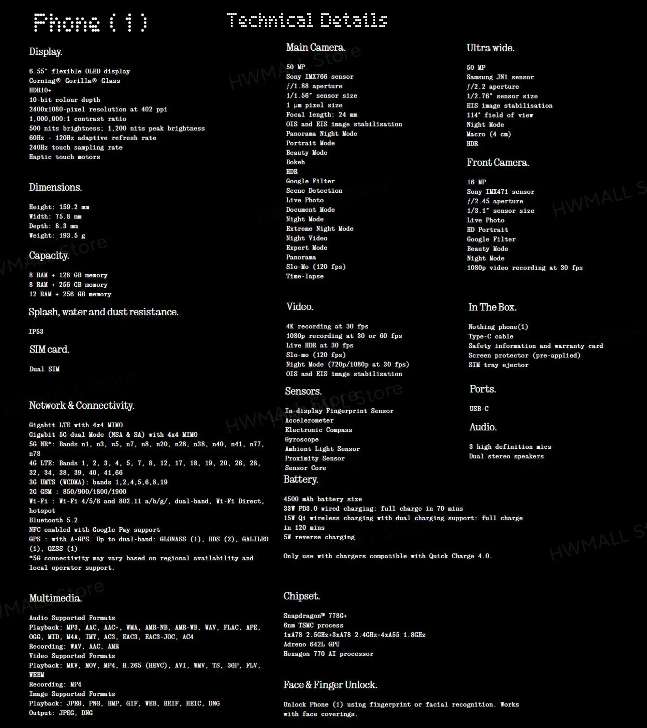 New Global Version Nothing Phone 1 5G Smartphone 100% Original Snapdragon 778G+ 6.55" OLED 120Hz Screen 50 MP Sony IMX766 Sensor