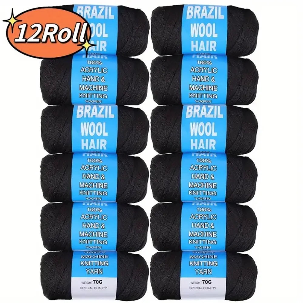 2/3/5/12pc Brazilian Wool Hair Synthetic Crochet Hair Extensions for Women African Hair Yarn for Natural Black, Jumbo Braids 