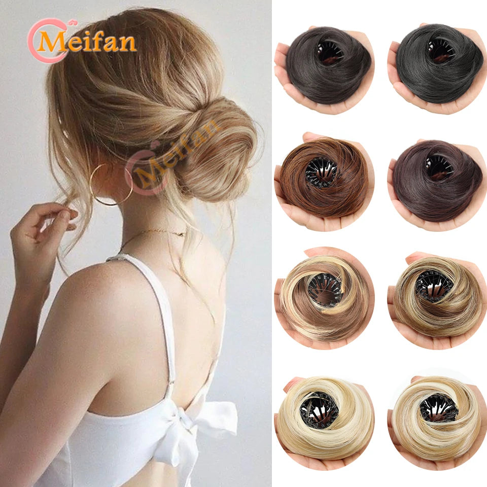 Messy Straight Hair Bun Hair Extensions Synthetic Mini Hair Clip Bun Hairbands Donut Wig Accessories High Bun Hair Extensions