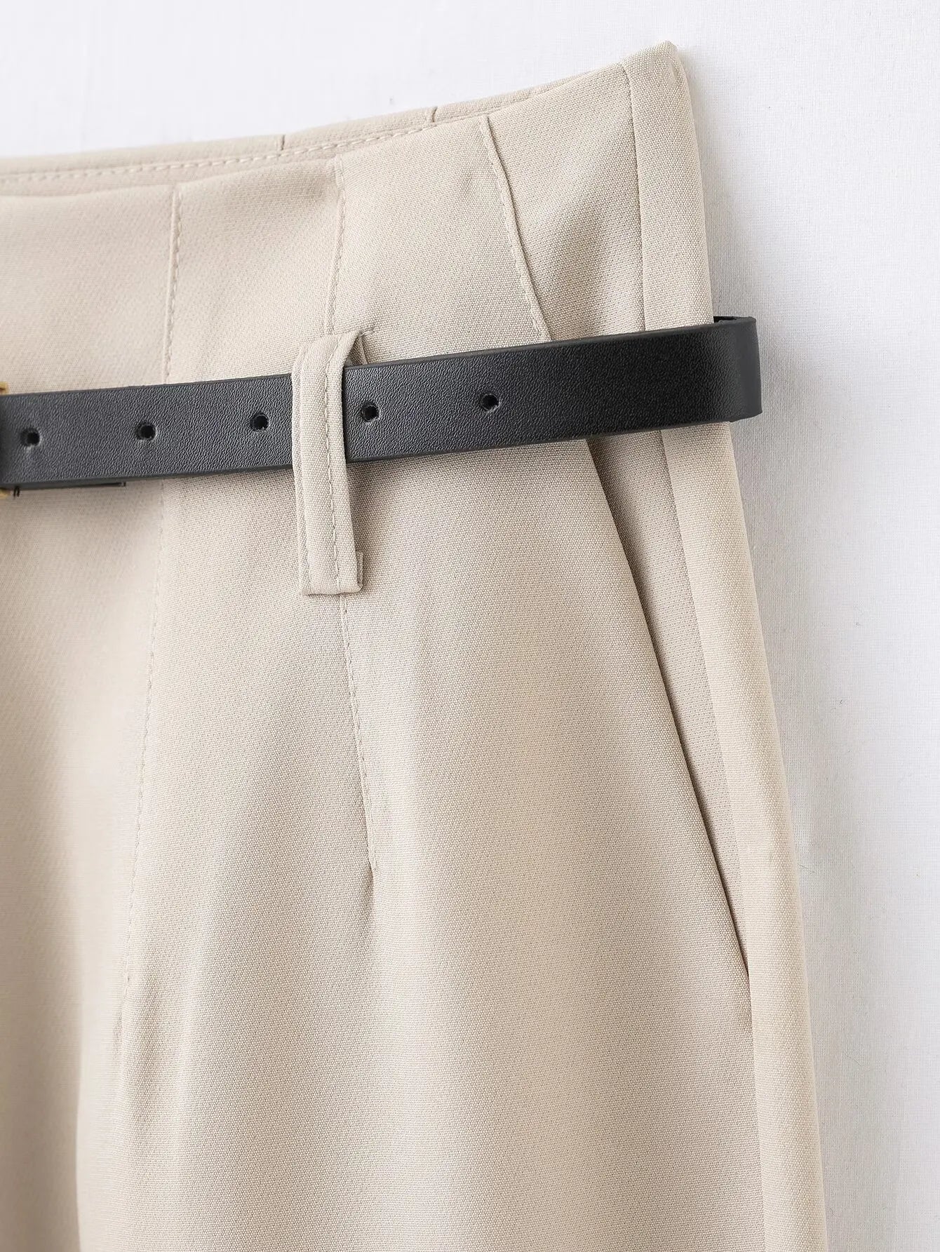 Faionable High Waist Belted Straight Leg Pants Women's Slim Fit Casual Autumn New Arrival Street Sle Polyester Fiber