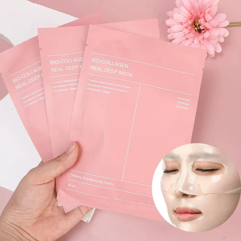 5/10/15/20 Bio Collagen Face Mask Shrink Pores Deep Hydrating Moisturizing Split Mask Firming Nourish Brighten Facial Skin Care