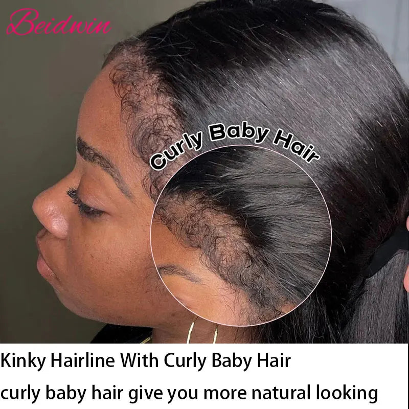 180 Density Straight Glueless Wigs Human Hair Lace Wig 13x4 Lace Front Human Hair Wig 4C Kinky Edges Hairline Wigs For Women