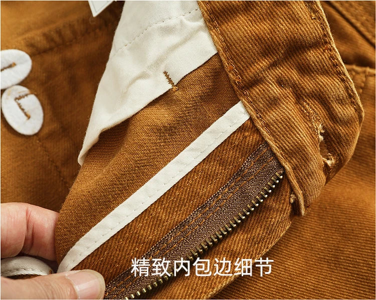 Retro Heavyweight Minimalist Workwear Pants Men's Loose Straight Leg Casual 100% Cotton Twill Woven 3D Stand Cut Tapered Pants