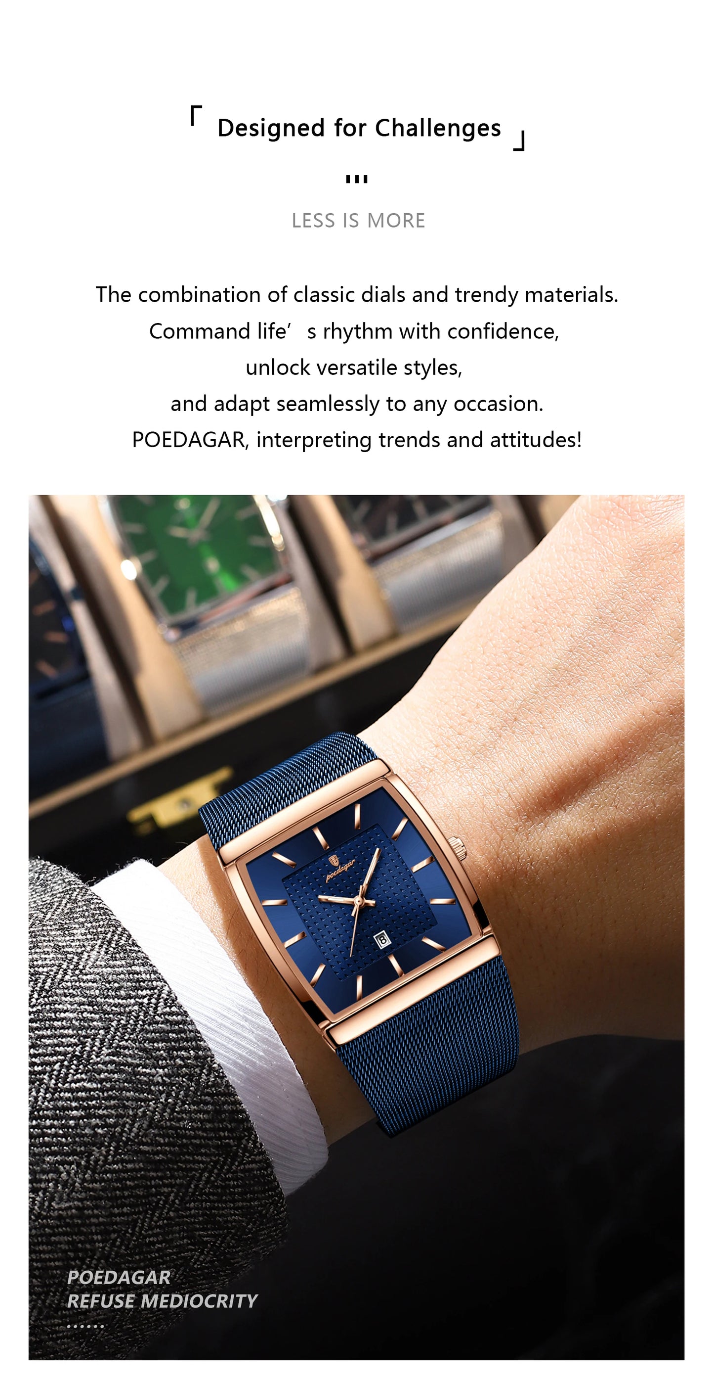 POEDAGAR Luxury Fashion Men Clock Stainless Steel Mesh Date Waterproof Luminous Man Wristwatch Quartz Casual Men's Watches Reloj