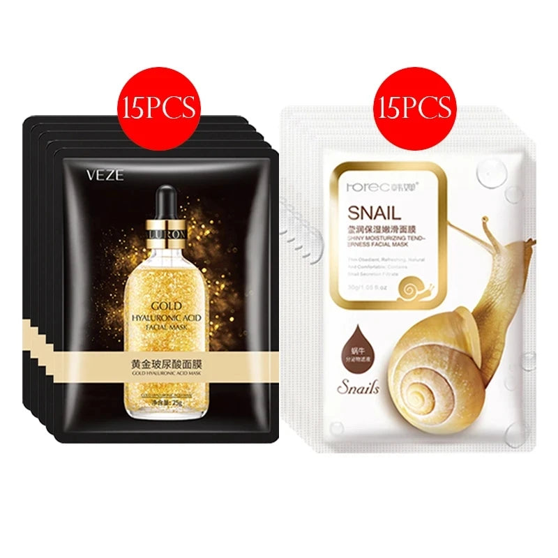 30pcs BIOAQUA skincare Face Masks Women Face skin care Sheet Mask Moisturizing Anti-wrinkle Hydrating Snail Korean Facial Mask