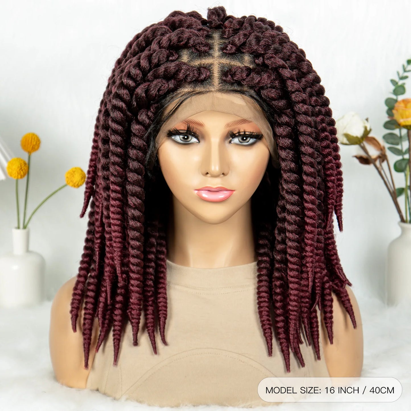 16" Full Lace Twisted Braided Wigs for Black Women Synthetic HD Lace Front Braids Wigs with Baby Hair Natural Lace Braiding Wigs