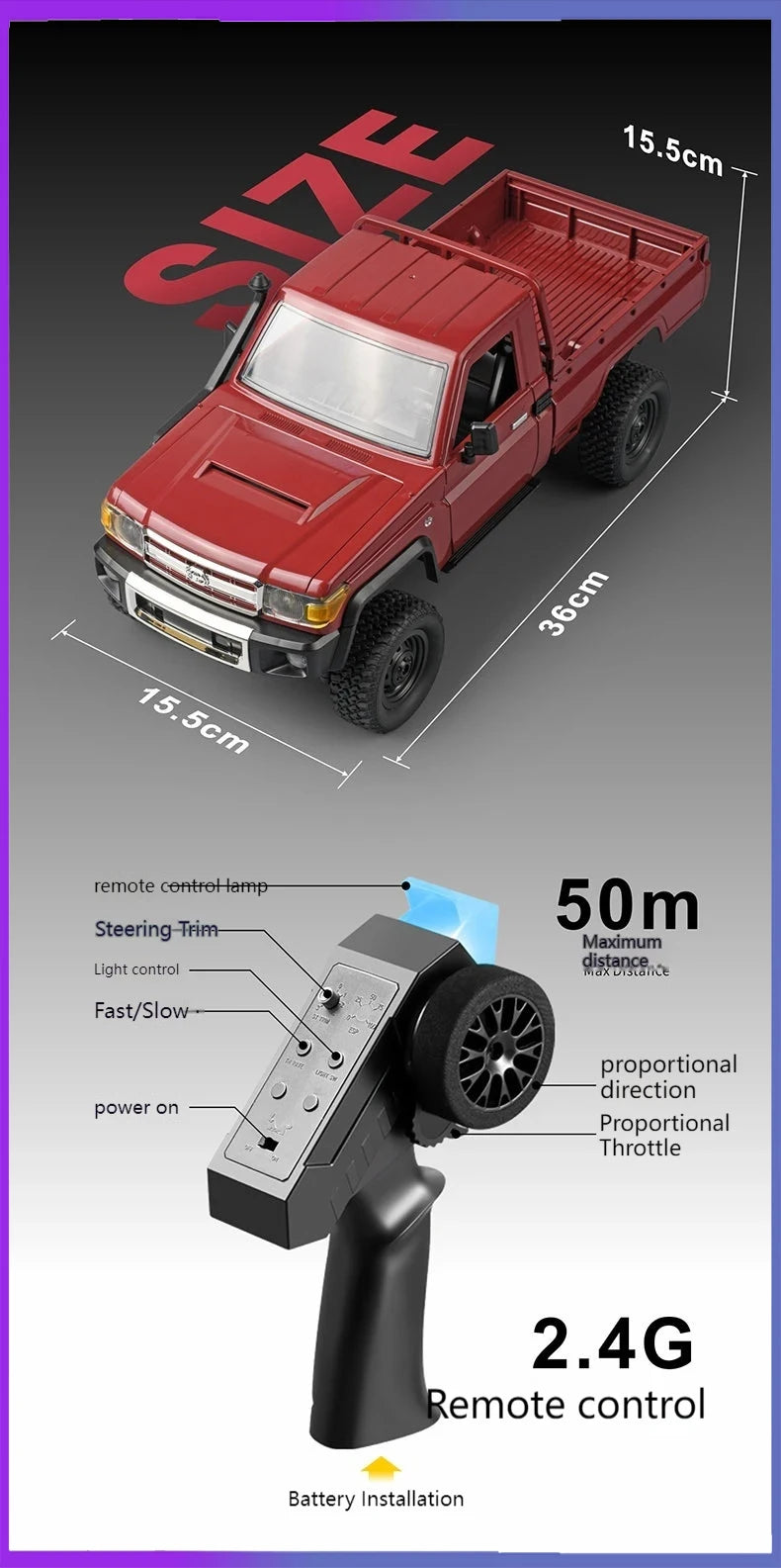 Rc Car MN82 1:12 Retro with LED Lights, Full Scale Analog LC79, Professional Four-wheel Drive Truck, Toy Truck Model RC