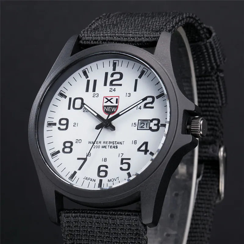Men Genuine XINEW Brand Watches Students Fashion Casual Nylon Band Sports Army Gifts Date Quartz Wrist Watch Black Montre Homme