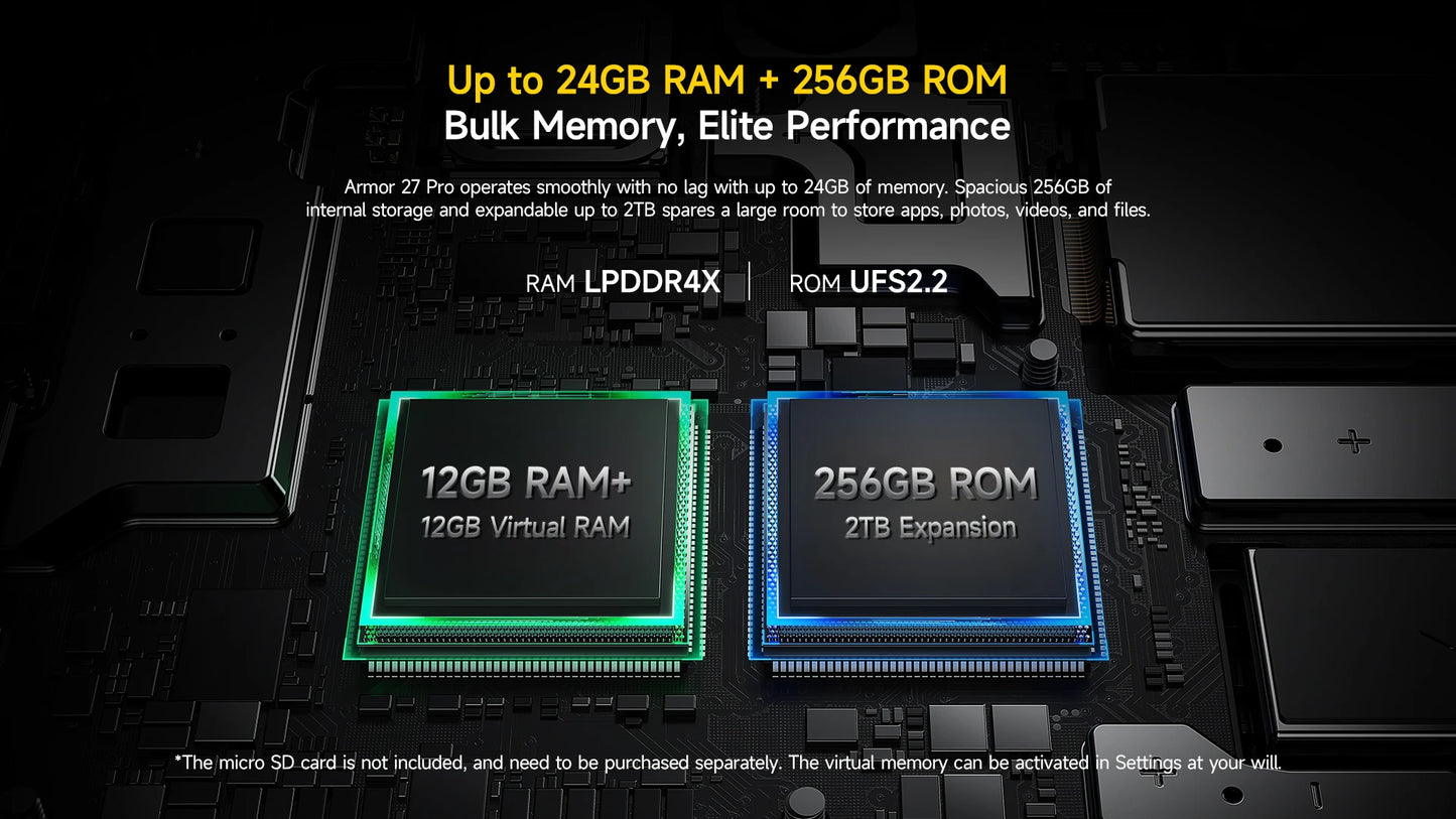 Ulefone Armor 27 Pro 5G Rugged Phone 10600mAh Smartphone 50MP Camera 64MP Night Android 14 Up to 24GB+256GB NFC Waterproof Phone