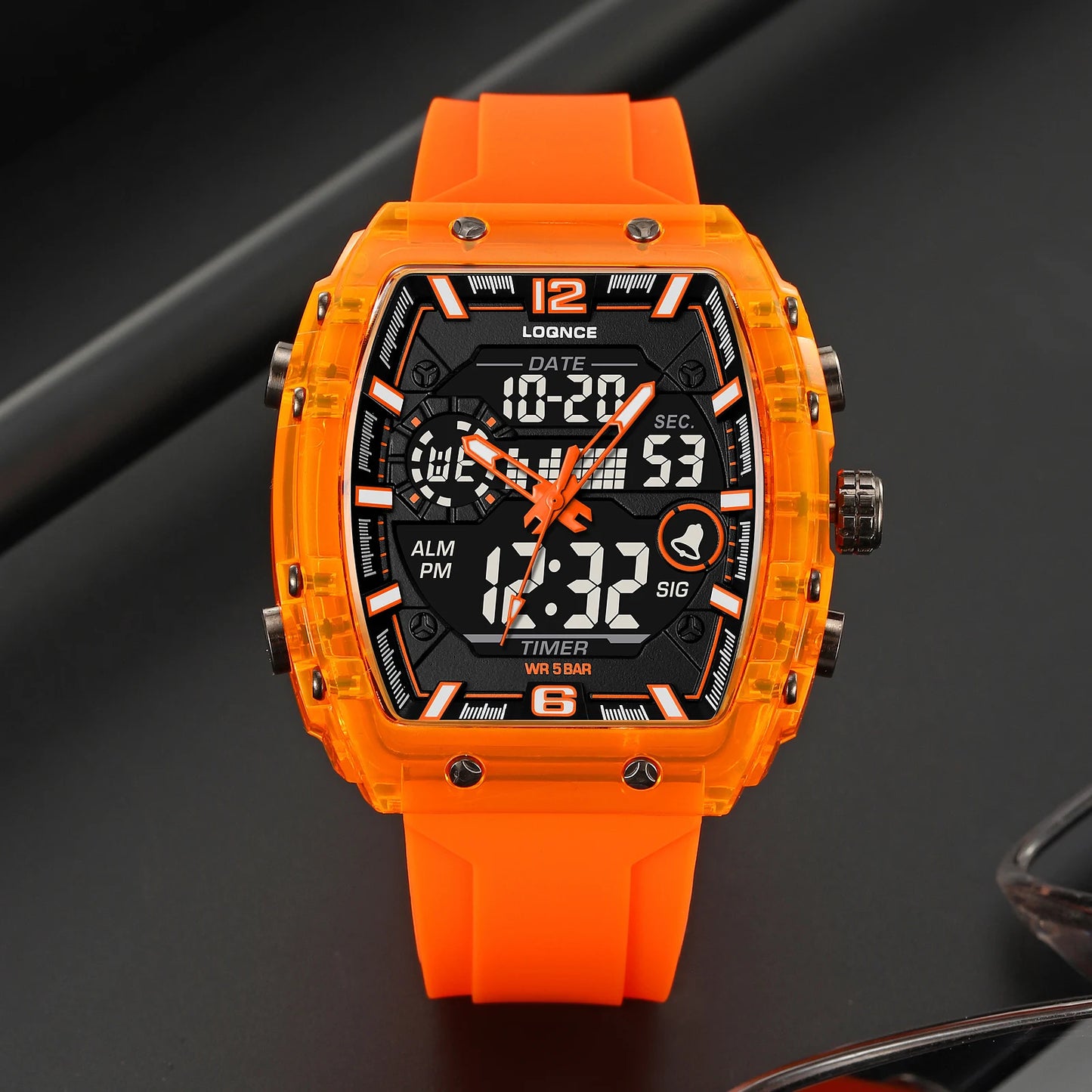 LOQNCE Sports Watches Fashion Men Watches 50m Waterproof Rectangle LED Big Dial Display Digital Watches LED Wristwatches Men