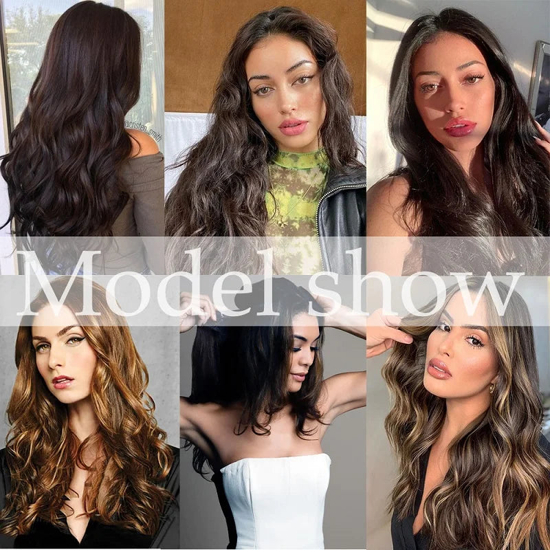 20Inch Synthetic Long Wavy Curly 4 Clip in Hair Extension V-shaped Heat Resistant Black Blonde Hairpiece for Women