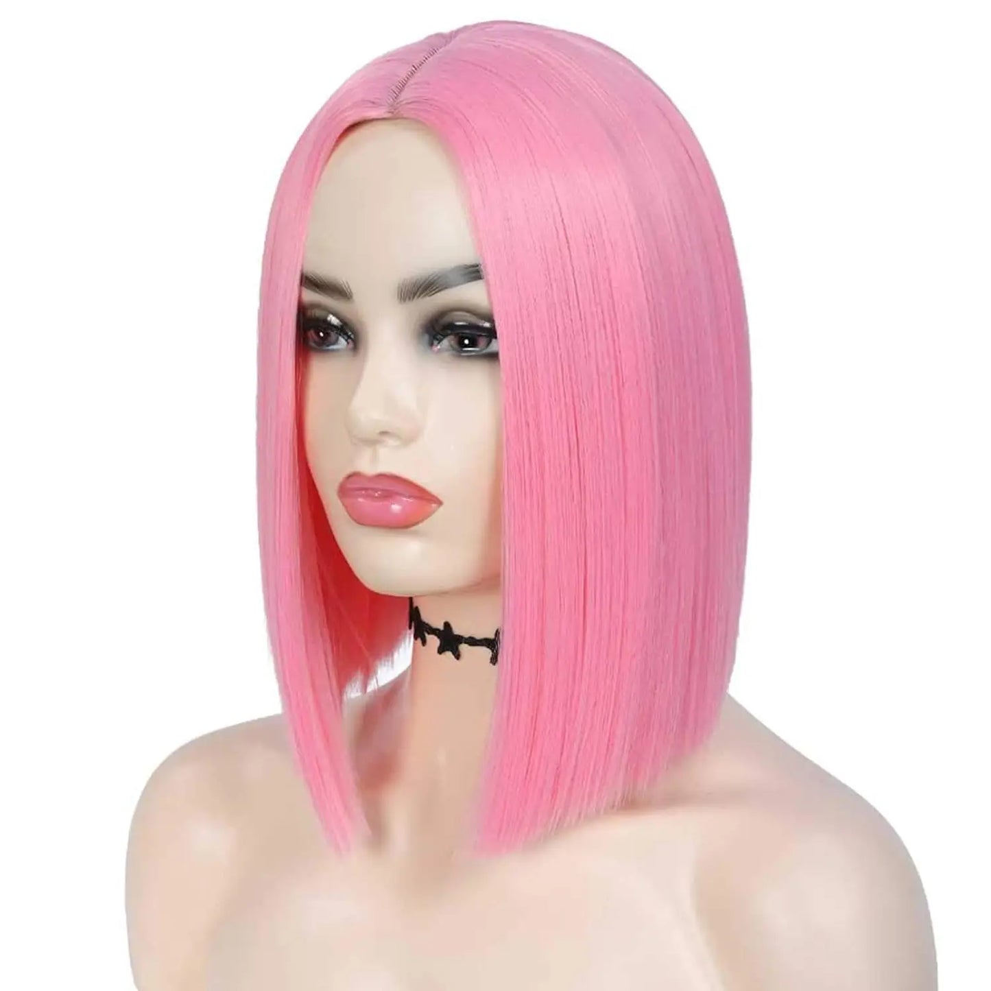 Synthetic Short Straight Bob Wig Middle Part Heat Resistant Synthetic Wigs for Halloween Cosplay Party