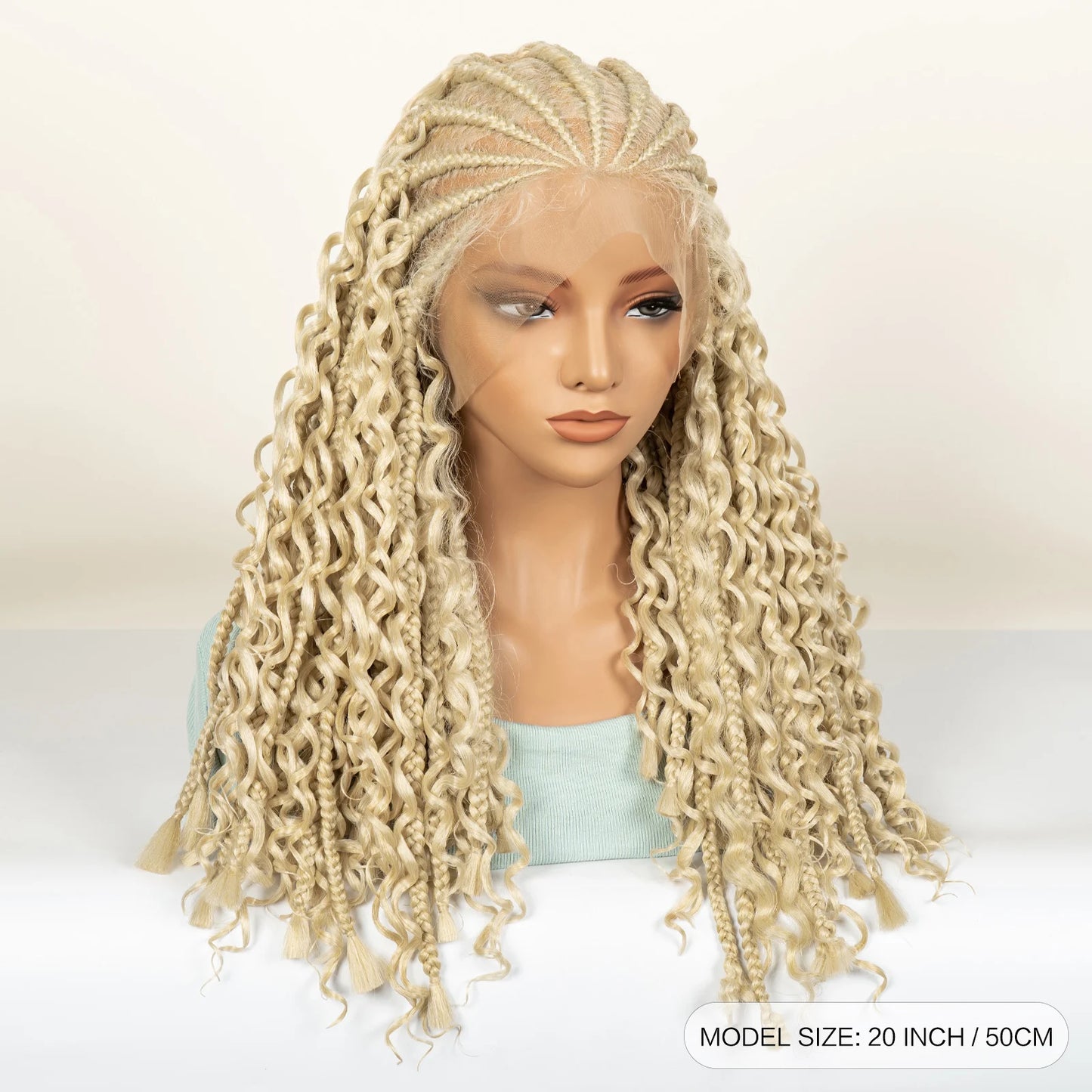 20inch Synthetic Cornrow Braided Wigs Half Braids Half Bohemian Wig 613# for Black Women Knotless Fashion Wig Sytlish