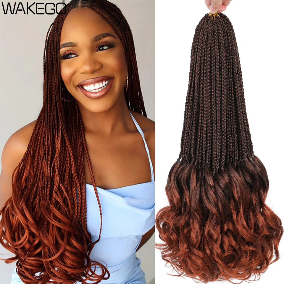 14 18 24 Inch French Curl Box Braids Crochet Hair Ombre Brown to Blonde Prelooped Synthetic French Curls Braiding Hair for Women