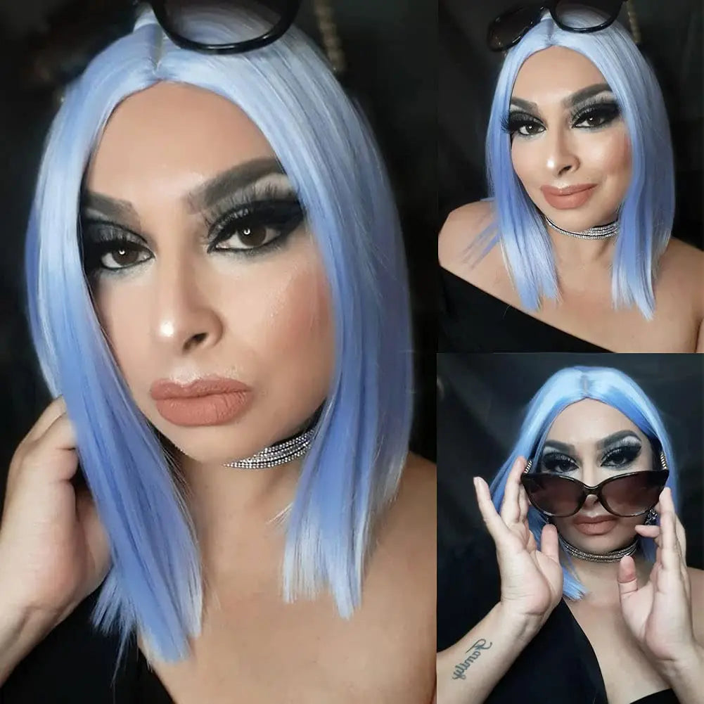 Synthetic Short Straight Bob Wig Middle Part Heat Resistant Synthetic Wigs for Halloween Cosplay Party