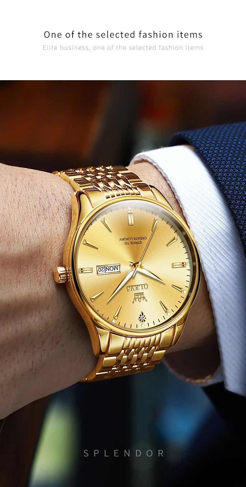 OLEVS Men's Watches Fashion Simple Calendar Week Luminous Waterproof Steel Strap Man Watch Original Quartz Watches for Men 2929