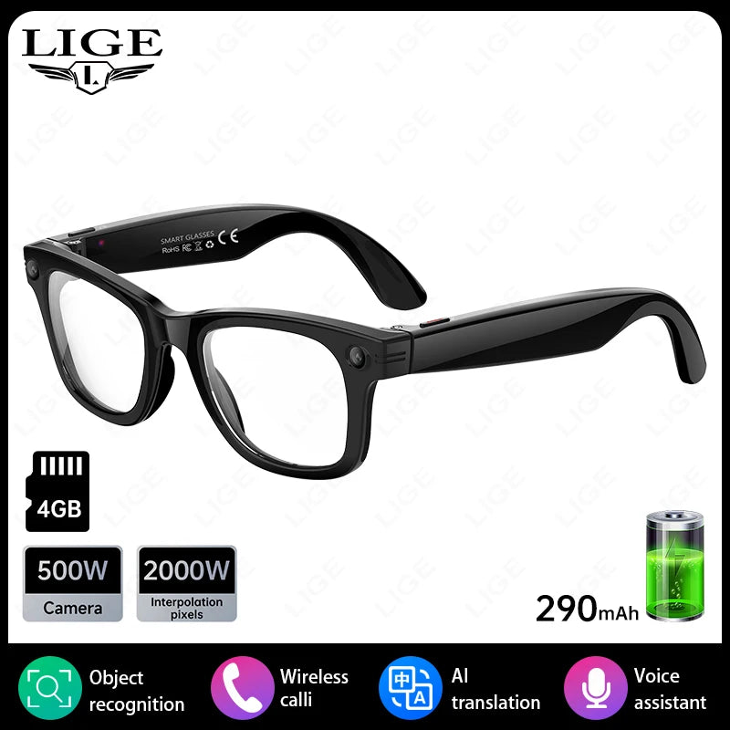 AI Smart Glasses 5 Million Pixels Recording Videos Photo Recognition Answer Translation 290mAh IP66 Waterproof Bluetooth Glasses