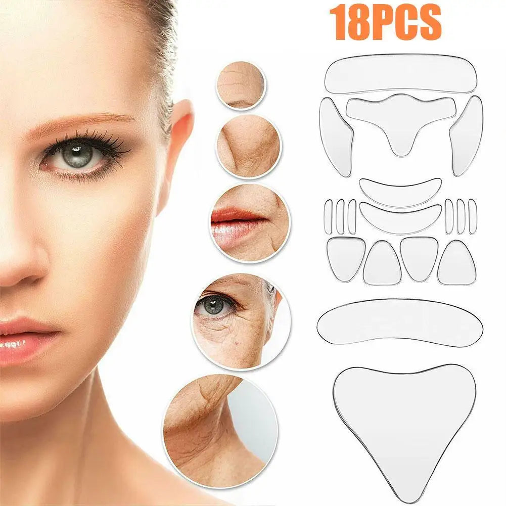 18Pcs Silicone Face Forehead Cheek Chin Sticker Anti-wrinkle Face Eye Patches Wrinkle Removal Face Lifting Beauty Tool Skin Care