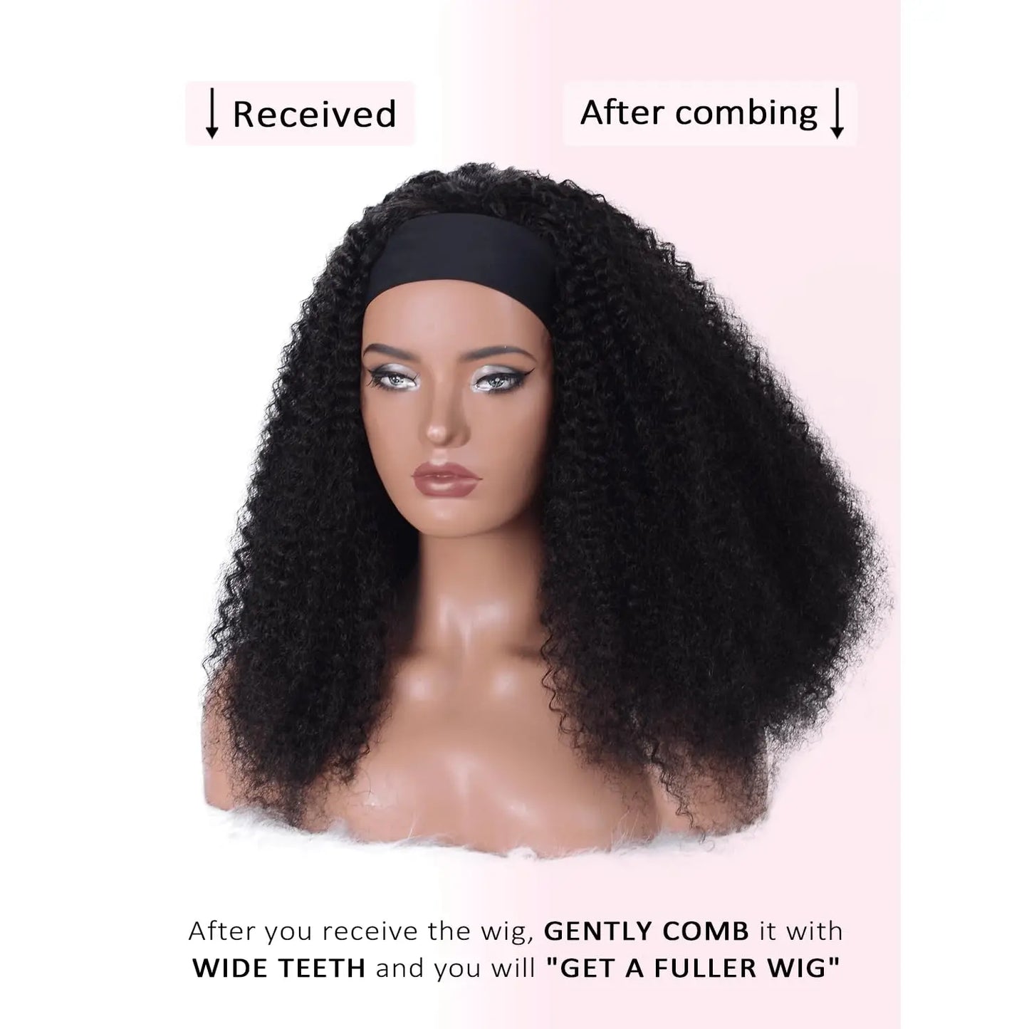 Kinky Curly Headband Wig Human Hair Wigs for Black Women 180% Density Wear and Go Human hair Wig Machine Made Wigs Natural Black