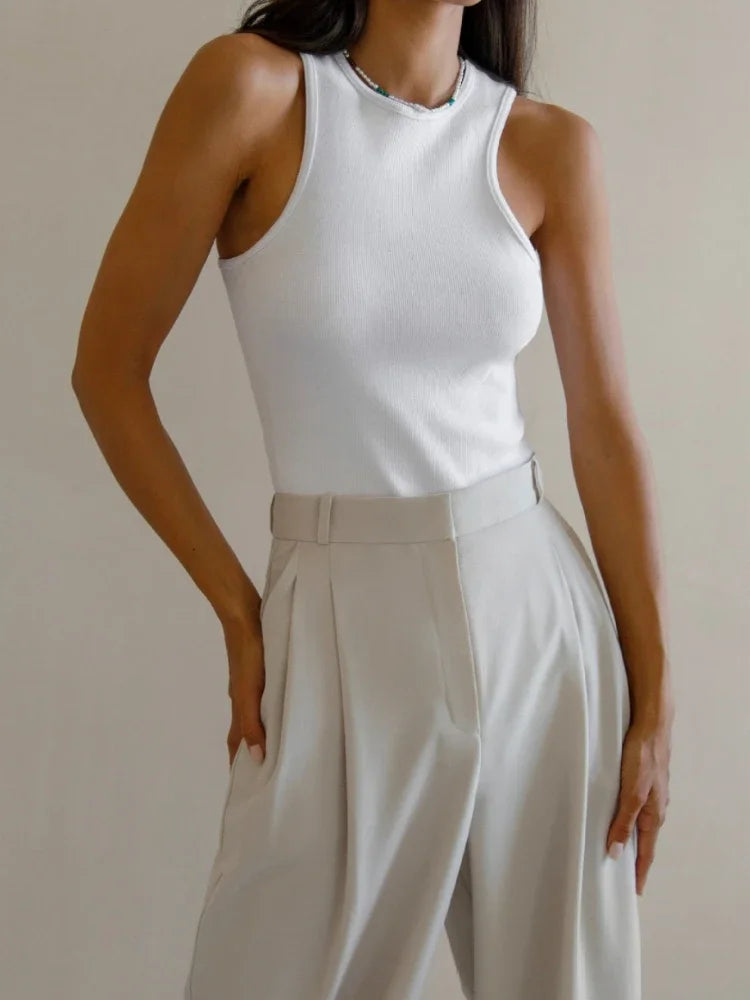 Women's Corset Summer 100% Cotton Crop Top Y2k Knitted Camis O Neck Knit Camisole Sleeveless Vest Solid Slim Tank Tops Women