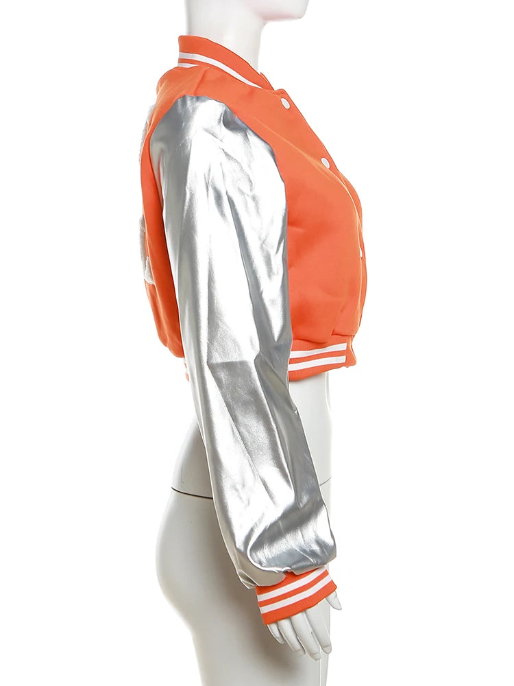 Kliou Letter Shape Patchwork Coats Women Casual Classic Panelled Long Sleeve Single Breasted Croped Jacket Female Street Outwear