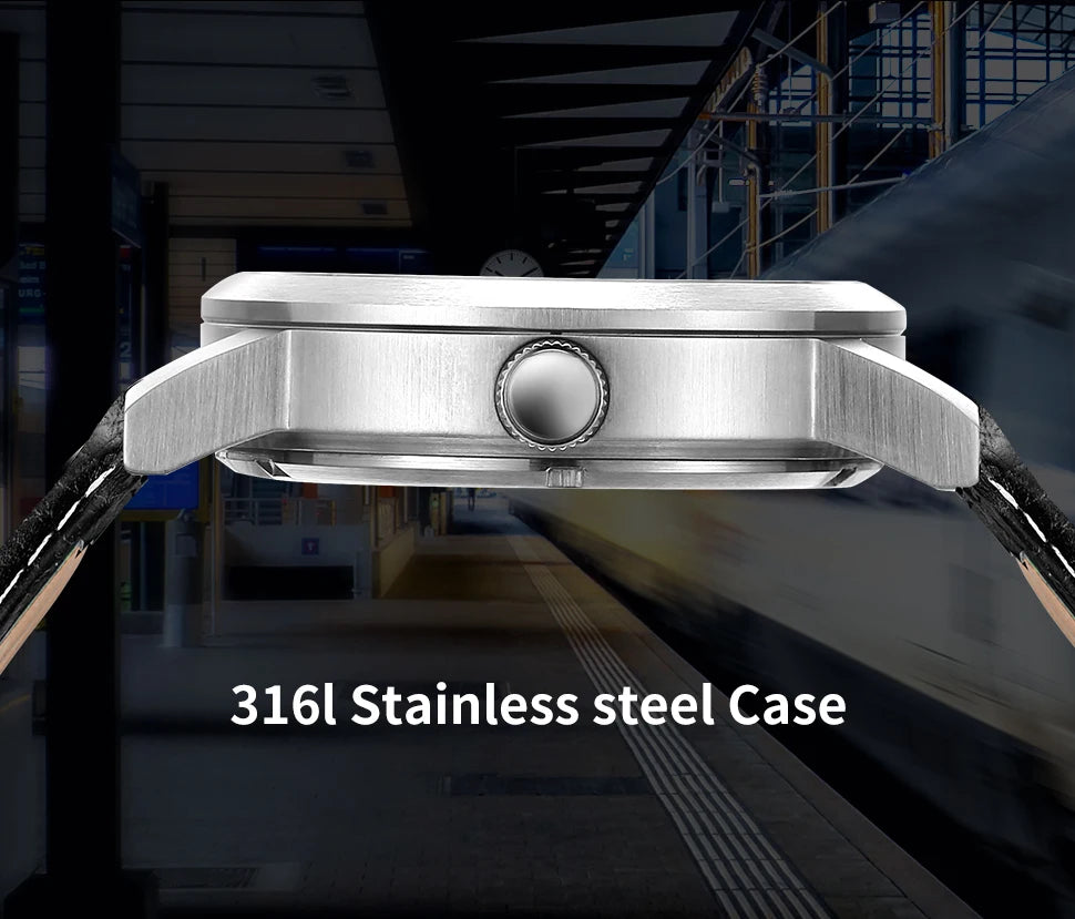 BERNY Watch for Men Automatic Self-Wind Luxury Watch Sappire MIYOTA 8215 Top Luminous 5ATM Mechanical Railroad Wristwatch