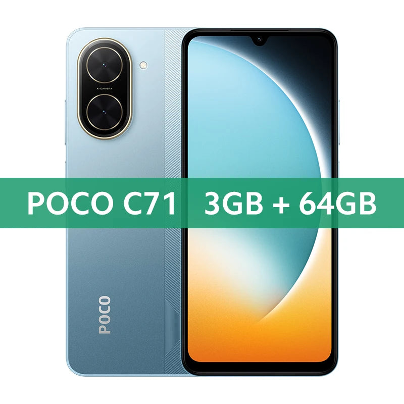 POCO C71 Global Version UNISOC T7250 processor 32MP AI dual camera Immersive 6.88” display 15W fast charging AI face unlock