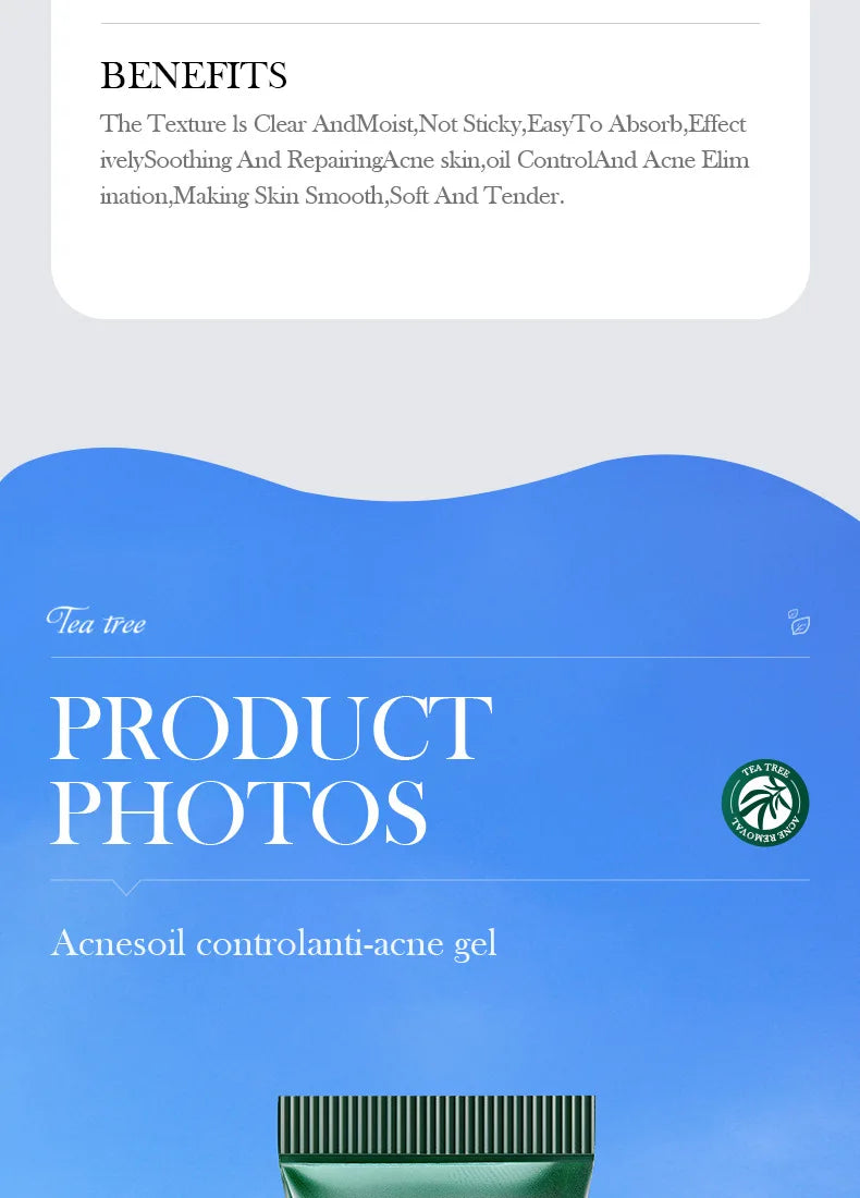 SADOER Tea Tree Acne Removing Cream Facial Skincare Oil Control Face Gel Creams Hydrating Moisturizing Facial Cream Skin Care