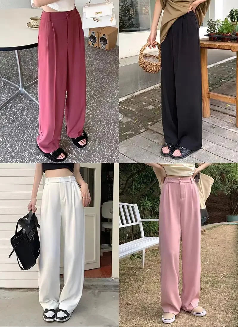 High Waist Wide Leg Thin Suit Pants Women's Loose Fitting Casual Floor Length Trousers Straight Cut Slimming Effect