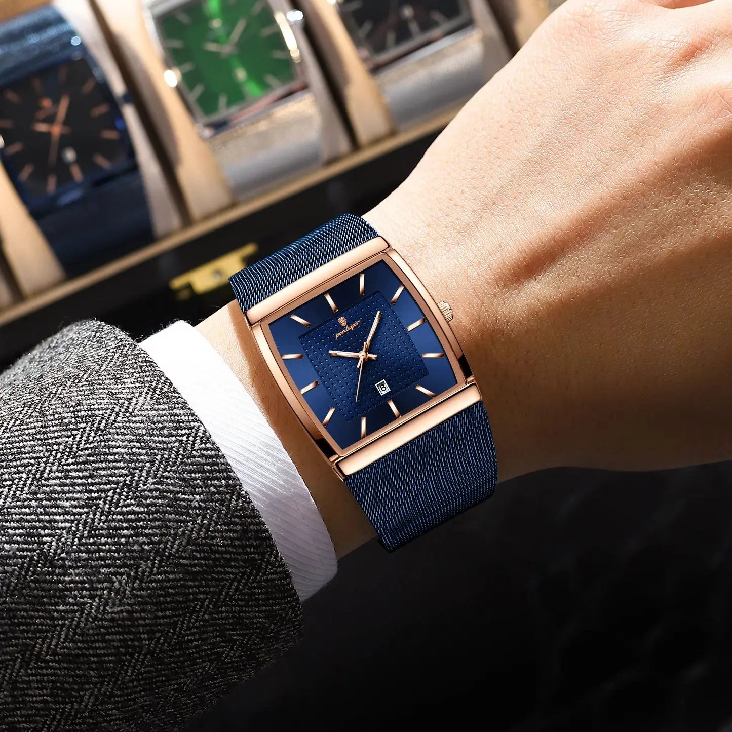 POEDAGAR Luxury Fashion Men Clock Stainless Steel Mesh Date Waterproof Luminous Man Wristwatch Quartz Casual Men's Watches Reloj