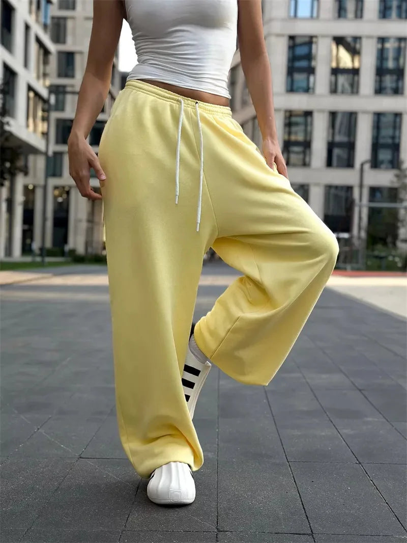 Pant Women Wide Leg Long Pants High Waist Straight Trousers Y2k Streetwear Elegant Splice Casual Loose Work Jogger Sports 2025