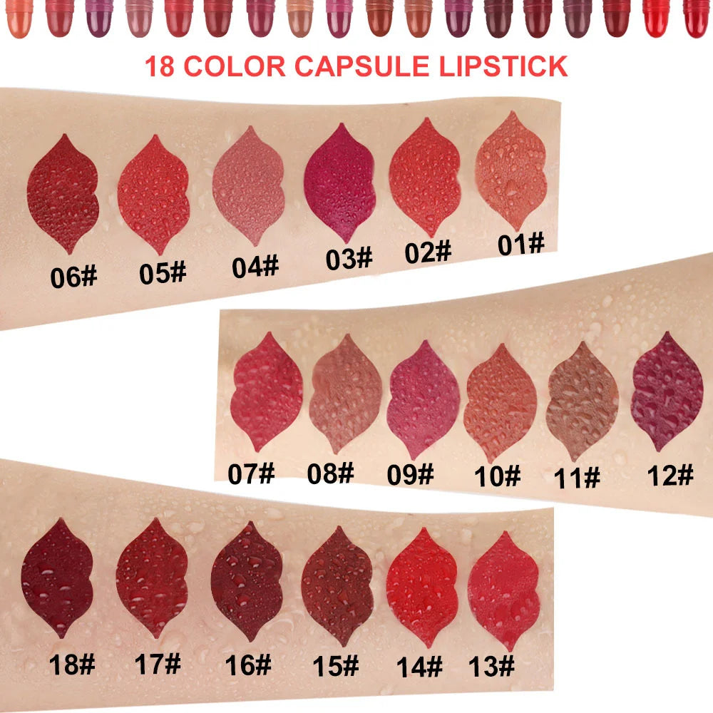 18 color lipstick with moisturizing, long-lasting, waterproof, sweat resistant, radiant, and smooth lip gloss