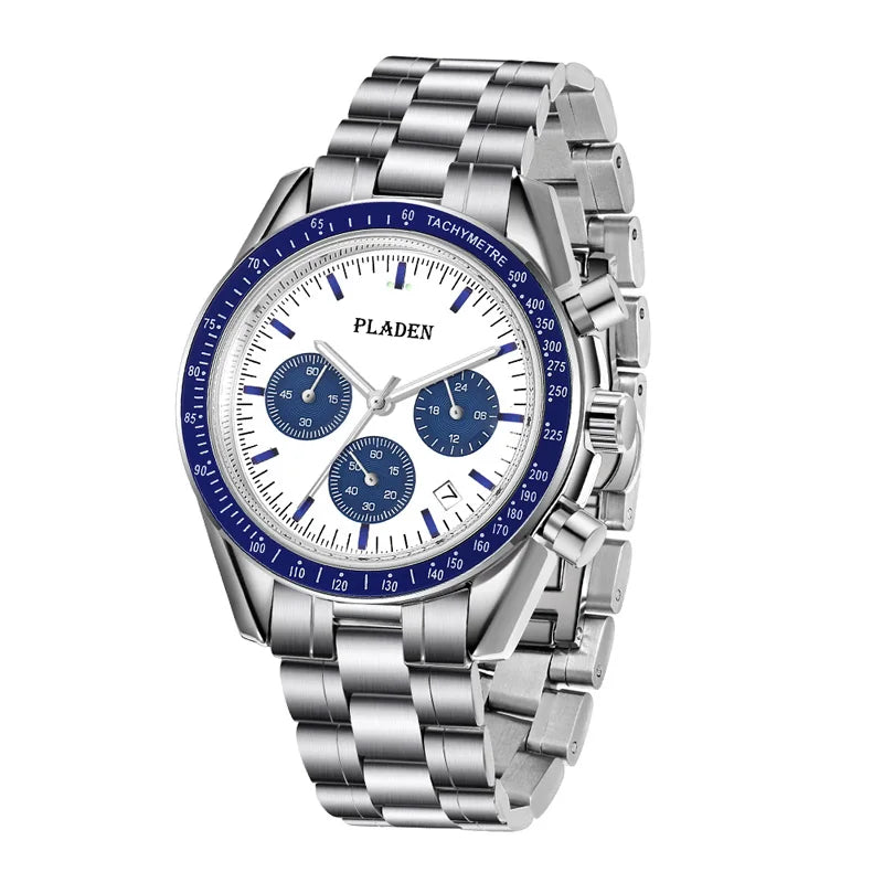PLADEN New Arrival Luxury Watch For Men Fashion Stainless Steel Chronograph Quartz Wristwatch Business Sport Waterproof Watches