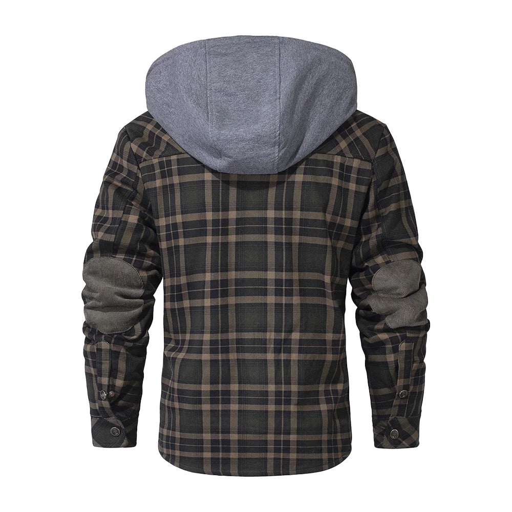 Men's Jackets Winter Hooded Warm Coat Casual Thicken Plaid Work Flannel Snap Sherpa Lined Fleece Clothing US Size