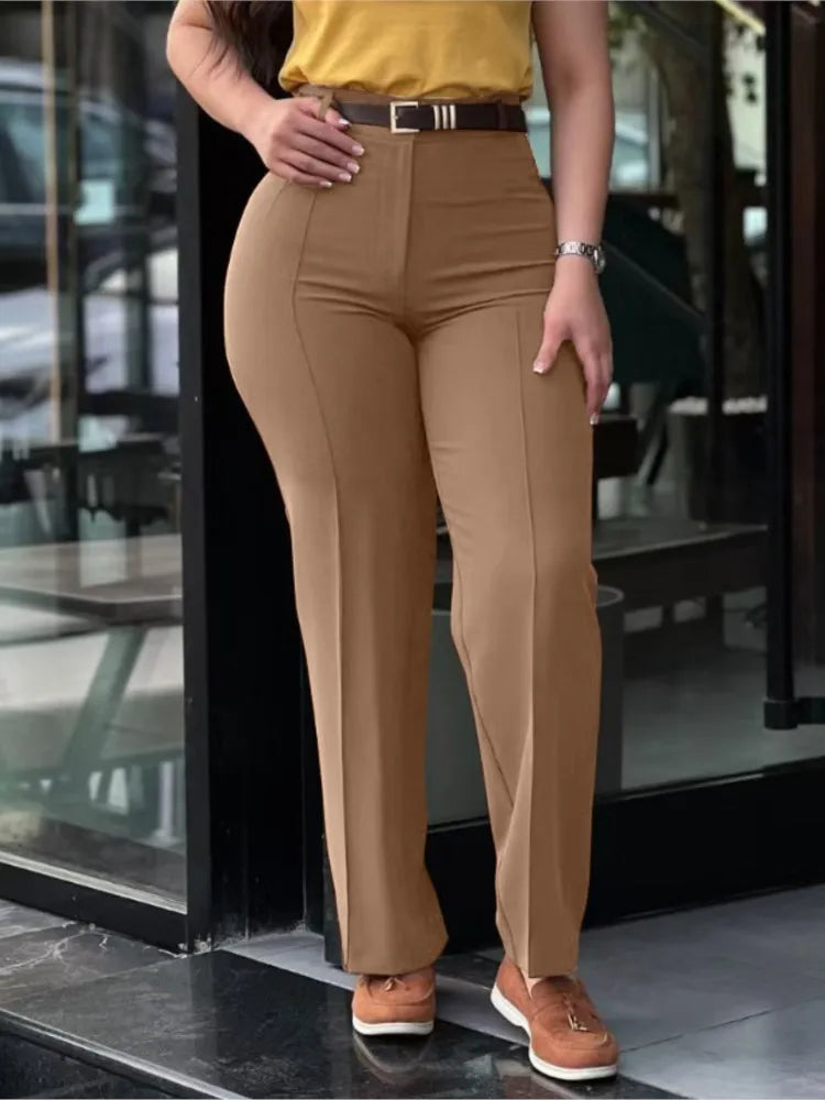 Women's Pants Spring Autumn High Waist Straight Leg Work Pants New Fashion Solid Long Pants Slim Fit Elegant Pants Female