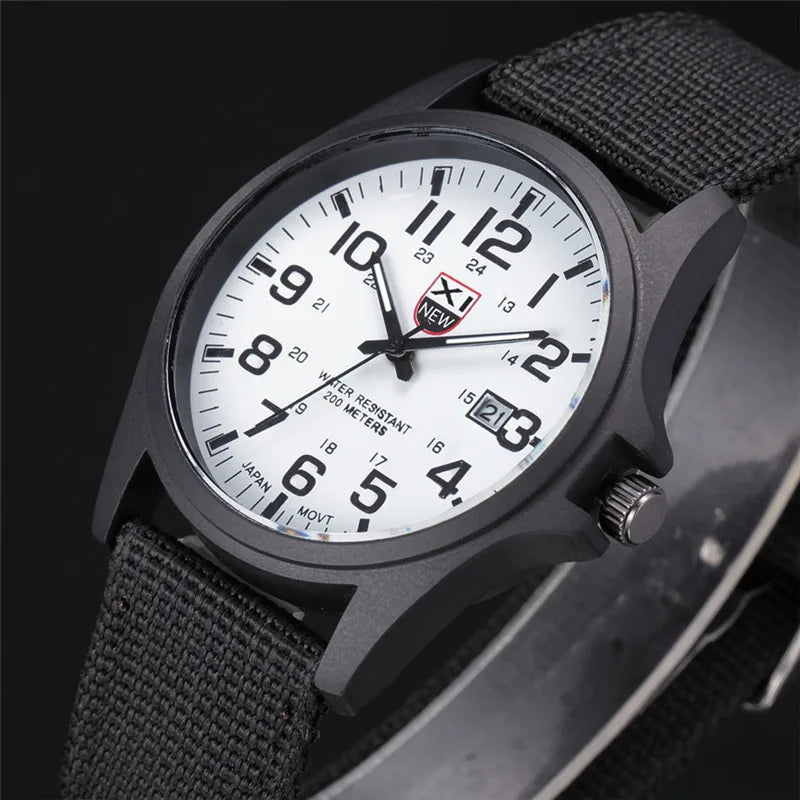 Men Genuine XINEW Brand Watches Students Fashion Casual Nylon Band Sports Army Gifts Date Quartz Wrist Watch Black Montre Homme