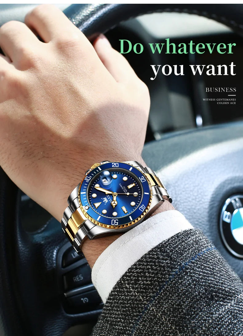 OLEVS 5885 Top Brand Classic Men's Quartz Watch Luminous Hands Calendar Display Stainless Steel Strap Waterproof Men's Watch