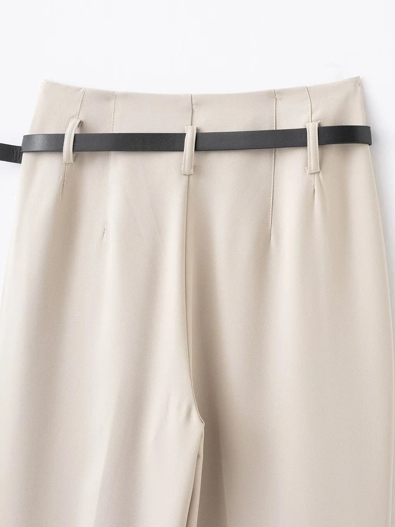 Faionable High Waist Belted Straight Leg Pants Women's Slim Fit Casual Autumn New Arrival Street Sle Polyester Fiber